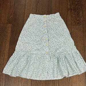 Vtg You Babes white green blue floral button down Prairie cottage boho skirt